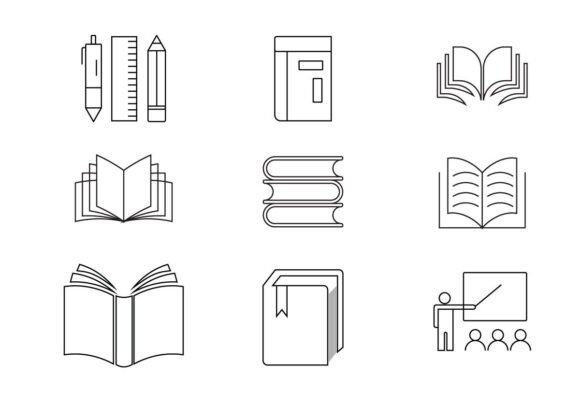 Stylish Book and Pencil Line Icon
